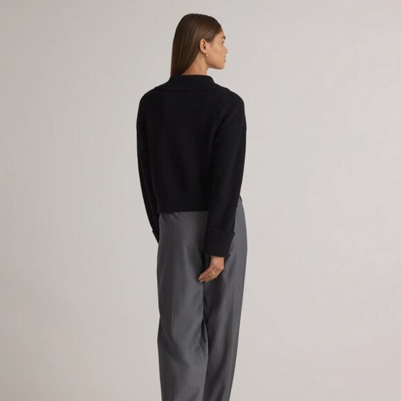 Quince Women's XL Organic Cotton Fisherman Collared Cardigan in Black NWT - Picture 2 of 9